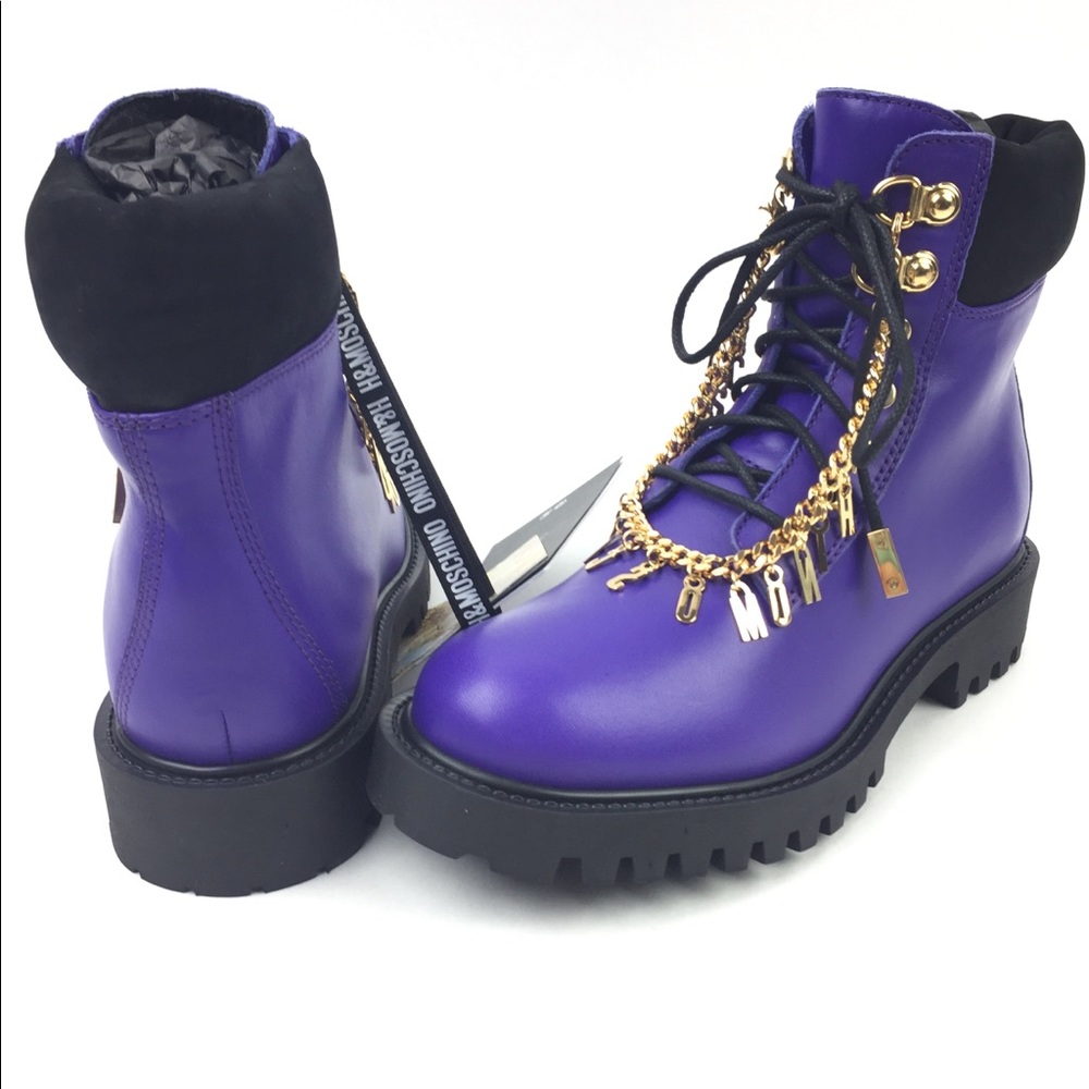 LAST CHANCE! Moschino x H&M purple & black leather combat boots